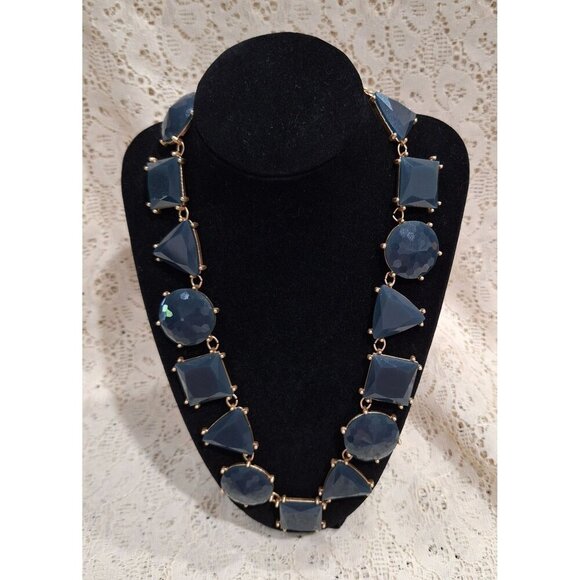 Vintage Blue Geometric Stone Statement Necklace With Gold-Tone Chain - Picture 2 of 4